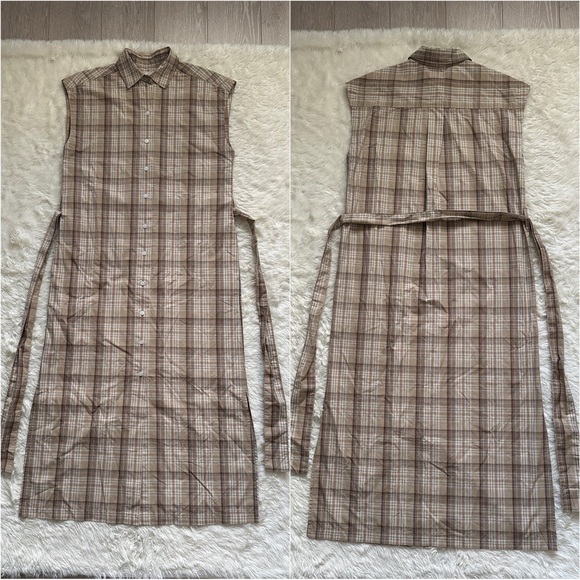 Everlane The Supima Cotton Short-Sleeve Shirt Dress Pale Khaki Plaid 4 NWT New - Picture 3 of 12